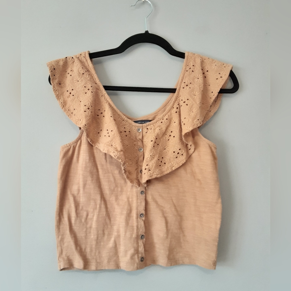 American Eagle Outfitters Ruffled Button Down Crop Top